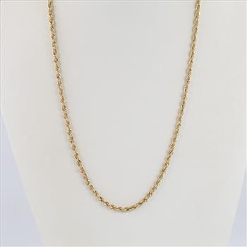 10kt Gold Hollow Twisted Rope Chain Necklace