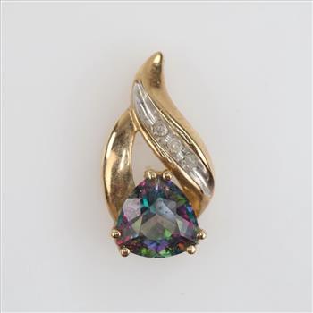 10kt Gold Iridescence Stone Diamond Accent Pendant