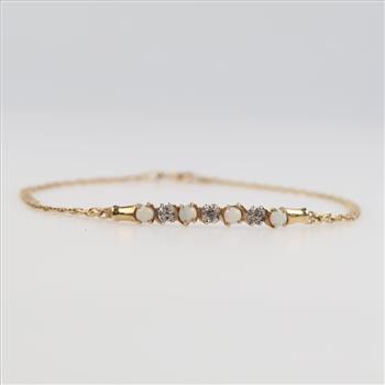 10kt Gold Iridescent Stone Clear Stone Accent Bracelet