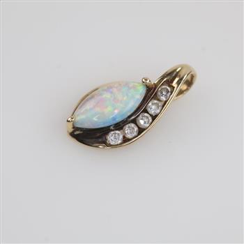 10kt Gold Iridescent Stone Clear Stone Accent Pendant
