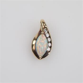 10kt Gold Iridescent Stone Clear Stone Accent Pendant