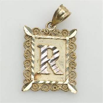 10kt Gold Letter R Rectangle Pendant