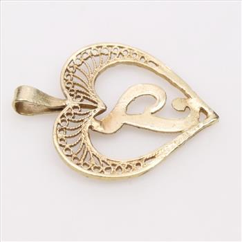 10kt Gold Letter T Heart Pendant