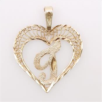 10kt Gold Letter T Heart Pendant
