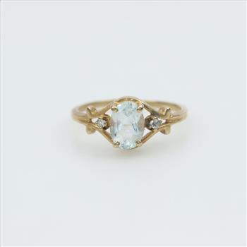 10kt Gold  Light Blue Stone Diamond Accent Ring