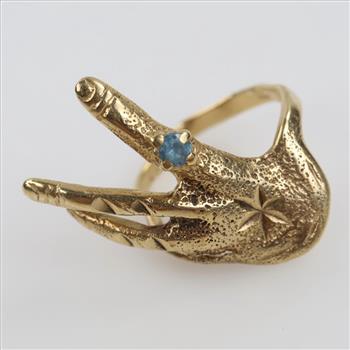 10kt Gold Light Blue Stone Hand Ring
