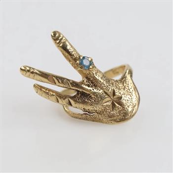 10kt Gold Light Blue Stone Hand Ring