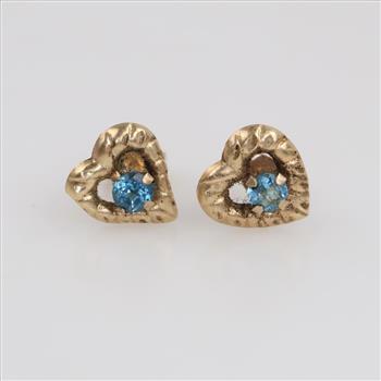 10kt Gold Light Blue Stone Heart Stud Earrings