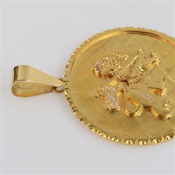 10kt Gold Lion Round Pendant-Evaluated by Our Certified Gemologist-AGS/GIA