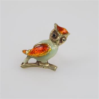 10kt Gold Multi-colored Stone Owl Pin