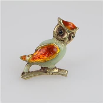 10kt Gold Multi-colored Stone Owl Pin