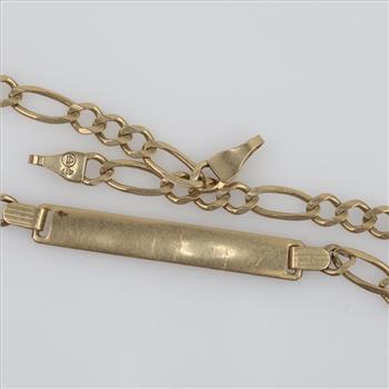 10kt Gold Name Plate Figaro Chain Bracelet