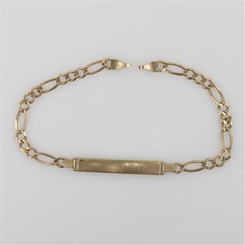 10kt Gold Name Plate Figaro Chain Bracelet