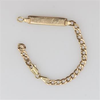 10kt Gold Name Plate Hollow Curb Chain Bracelet