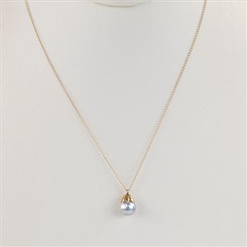 10kt Gold Necklace With Iridescent Stone Pendant