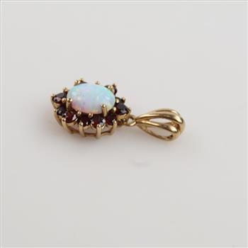 10kt Gold Opal Garnet Accent Pendant