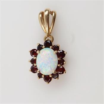 10kt Gold Opal Garnet Accent Pendant