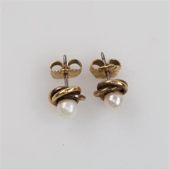 10kt Gold Pearl Hollow Stud Earrings Stainless Steel Posts