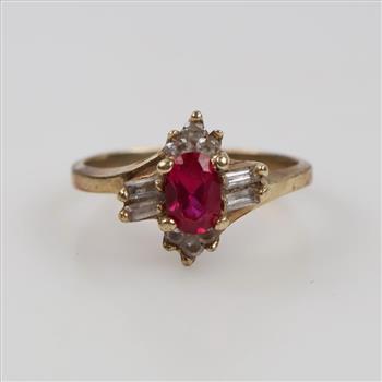 10kt Gold Pink & Clear Stone Ring