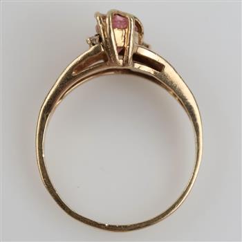 10kt Gold Pink Stone Clear Stone Accent Ring