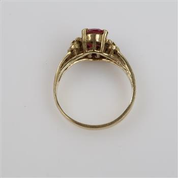 10kt Gold Pink Stone Clear Stone Accent Ring