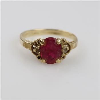 10kt Gold Pink Stone Clear Stone Accent Ring