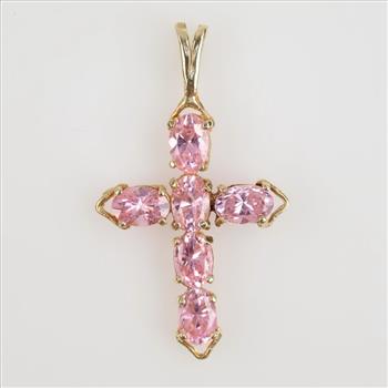 10kt Gold Pink Stone Cross Pendant