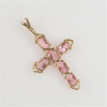 10kt Gold Pink Stone Cross Pendant