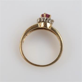 10kt Gold Pink Stone Diamond Accent Ring
