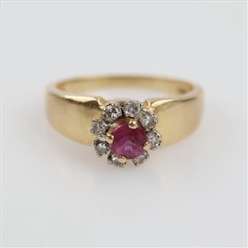 10kt Gold Pink Stone Diamond Accent Ring