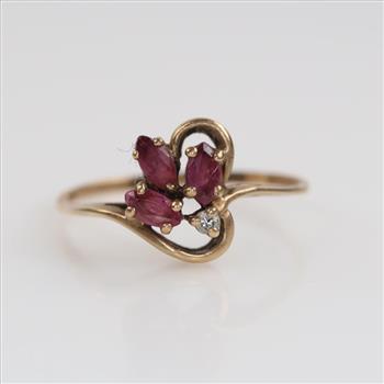 10kt Gold Pink Stone Diamond Accent Ring