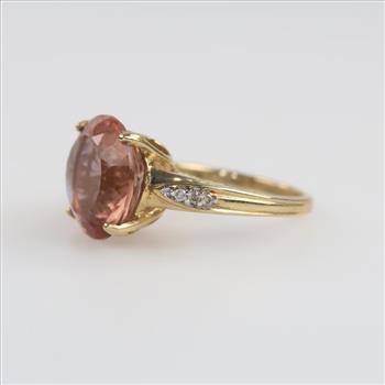 10kt Gold Pink Stone Diamond Accent Ring