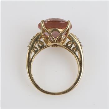 10kt Gold Pink Stone Diamond Accent Ring