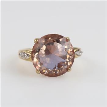 10kt Gold Pink Stone Diamond Accent Ring