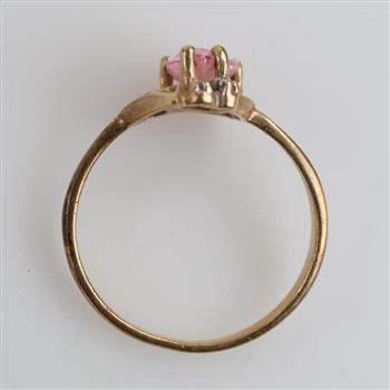 10kt Gold Pink Stone Diamond Accent Ring