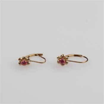 10kt Gold Pink Stone Flower Drop Earrings