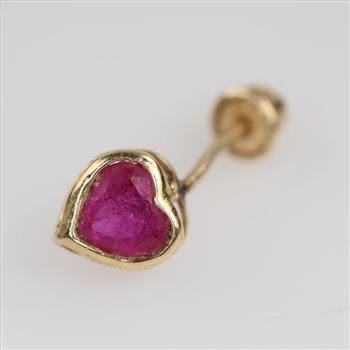 10kt Gold Pink Stone Heart Stud Earring