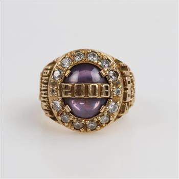10kt Gold Purple Stone And Clear Stone Signet Ring