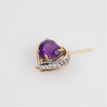 10kt Gold Purple Stone Clear Stone Accent Single Stud Earring