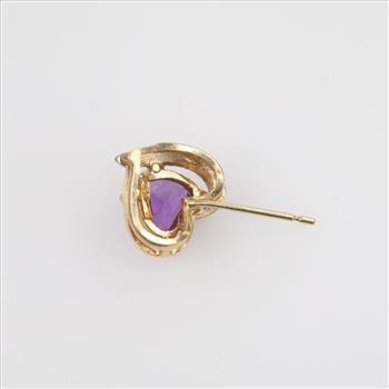 10kt Gold Purple Stone Clear Stone Accent Single Stud Earring