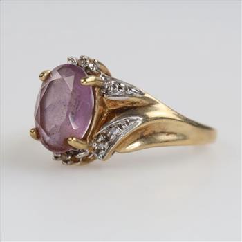 10kt Gold Purple Stone Diamond Accent Ring