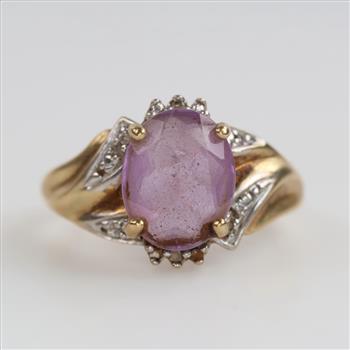 10kt Gold Purple Stone Diamond Accent Ring