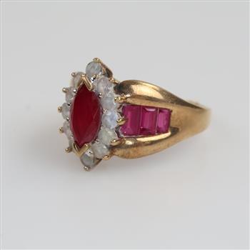 10kt Gold Red And Clear Stone Ring