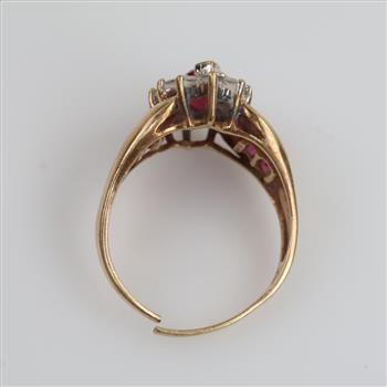 10kt Gold Red And Clear Stone Ring