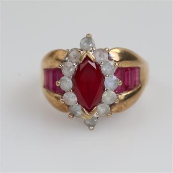 10kt Gold Red And Clear Stone Ring