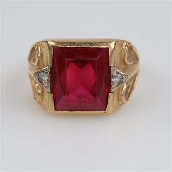 10kt Gold Red And Clear Stone Ring