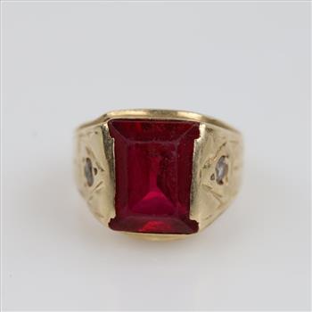 10kt Gold Red & Clear Stone Ring