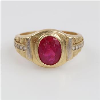 10kt Gold Red & Clear Stone Ring