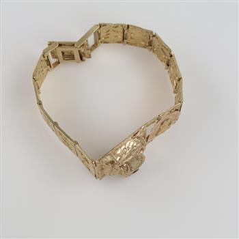 10kt Gold Red Glass And Ruby Panel Bracelet