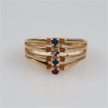 10kt Gold Red Ruby And Blue Sapphire Ring